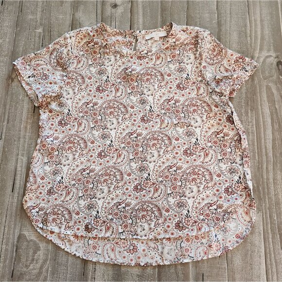 Loft Blouse Womens Large Short Sleeve Paisley Floral - Picture 7 of 10